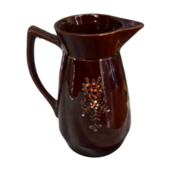 Vintage Moriage Red Ware Hand Painted Brown Gold Glazed Juice Pitcher Japan 6" - Picture 8 of 9